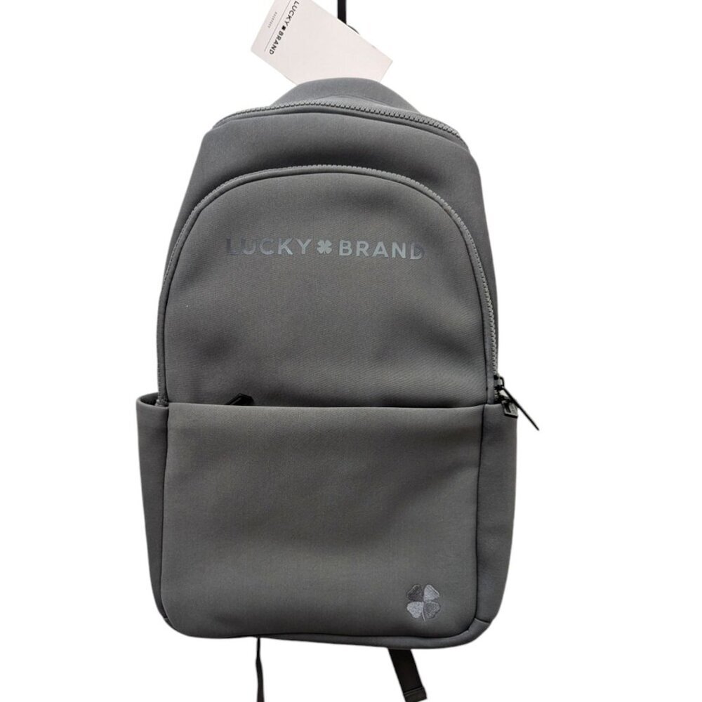 Large Lucky Brand Gray Grey Neoprene Laptop Backpack Travel Bag